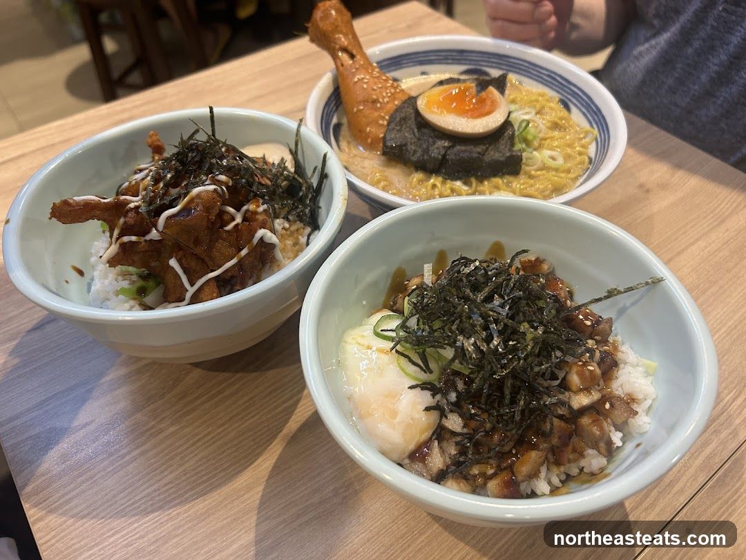 Three bowls of Japanese food