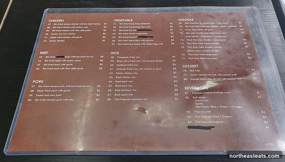 Thai Menu