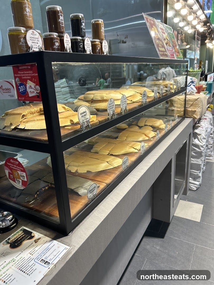 Display Case with Peanut Pancakes and Jars