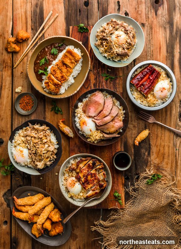 Assortment of Japanese Rice Bowls