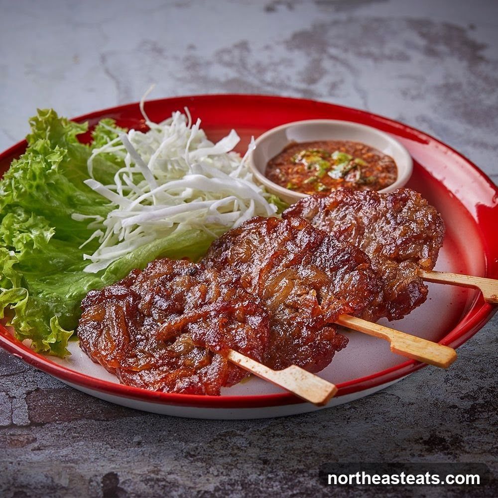 Grilled Pork Skewers with Salad and Sauce