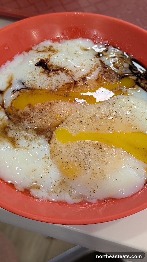 Soft-boiled eggs with soy sauce and pepper