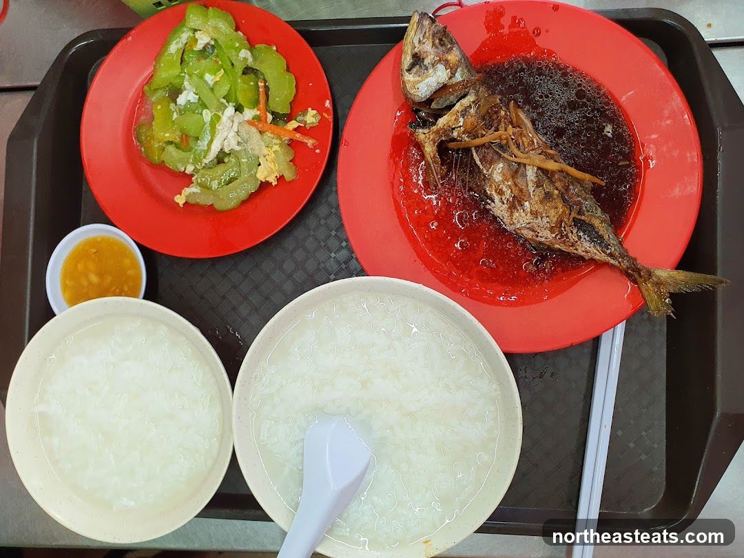 Congee with Fried Fish and Bitter Gourd