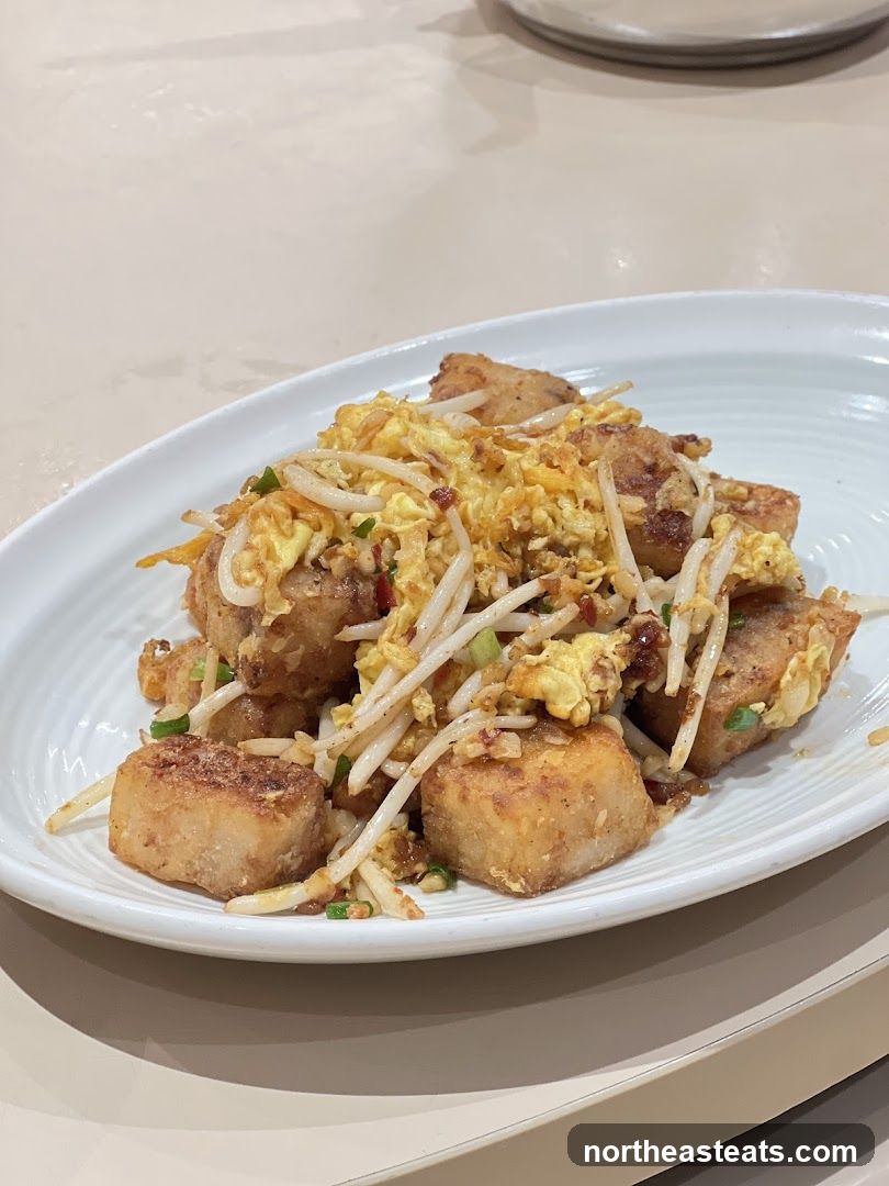 Fried Turnip Cake with Scrambled Eggs and Bean Sprouts