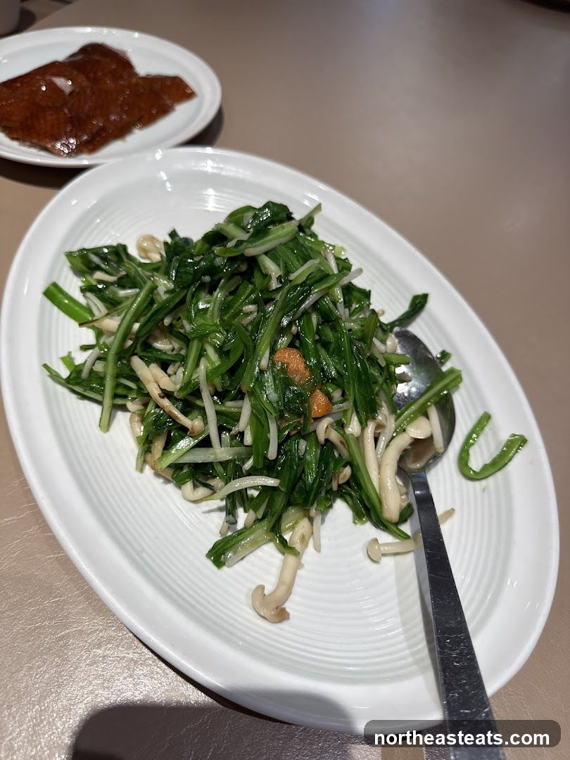 Stir-fried Greens and Mushrooms with Peking Duck