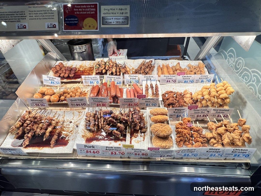 Assortment of Fried Skewers and Snacks