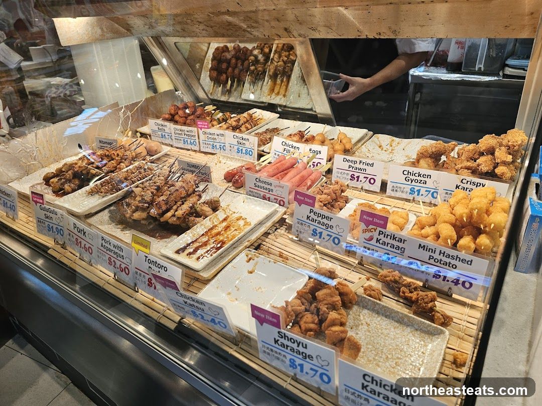 Assortment of Fried Skewers and Snacks