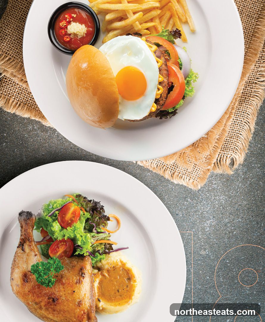 Burger and Roasted Chicken Dinner