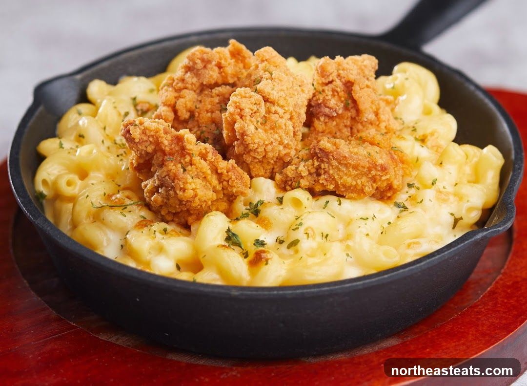 Macaroni and Cheese with Fried Chicken Bites