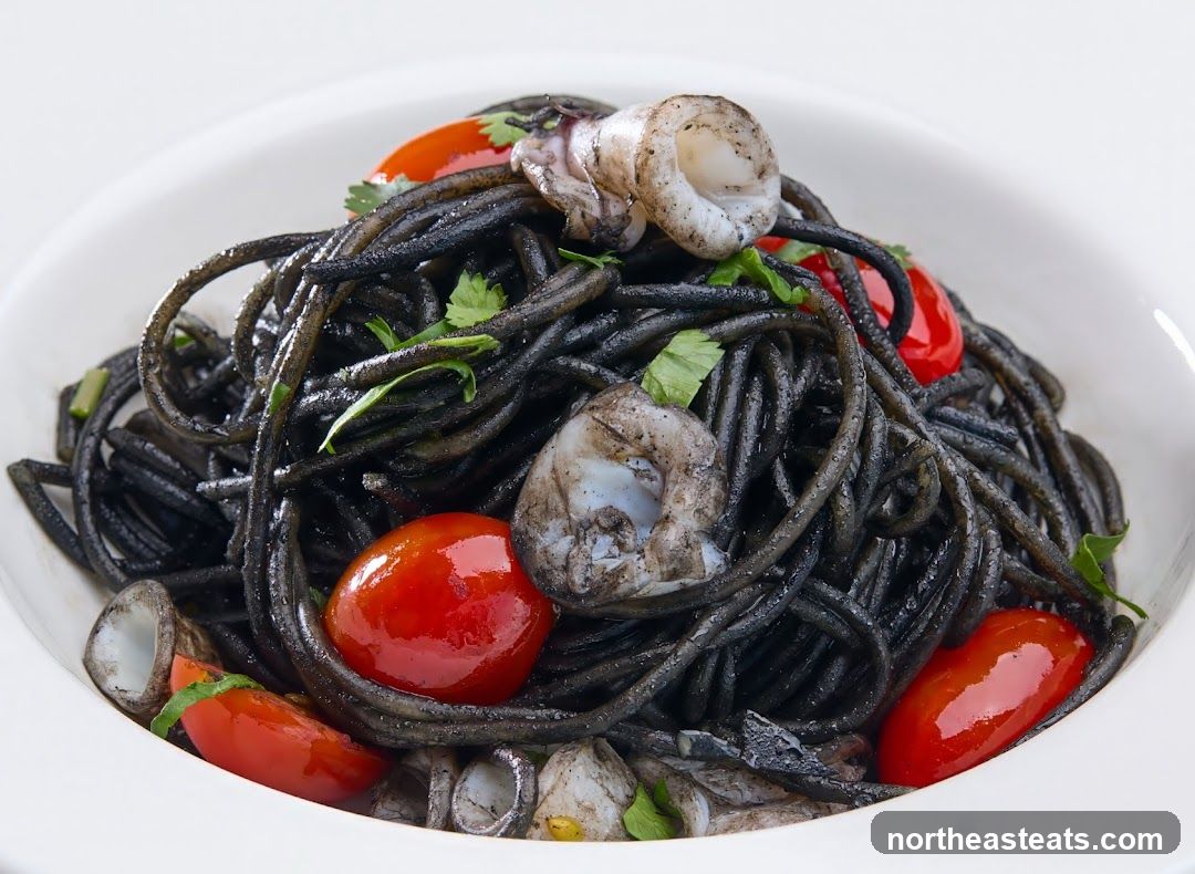 Squid Ink Pasta with Cherry Tomatoes