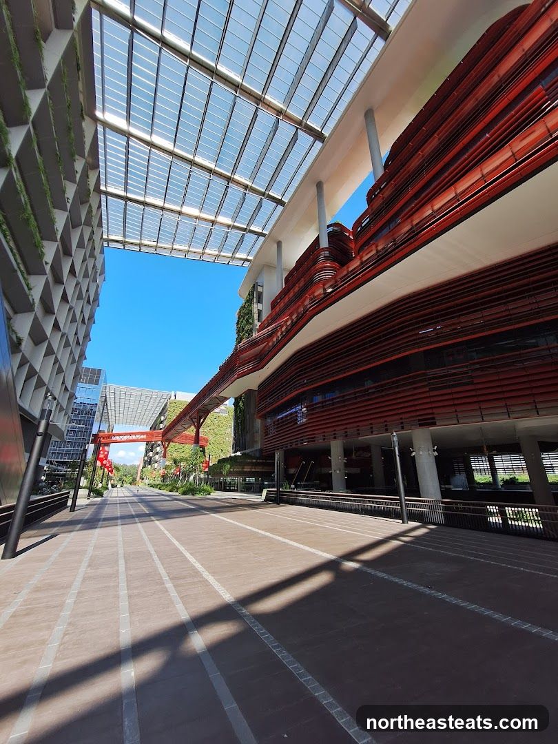 Modern Architecture with Red and White Facade