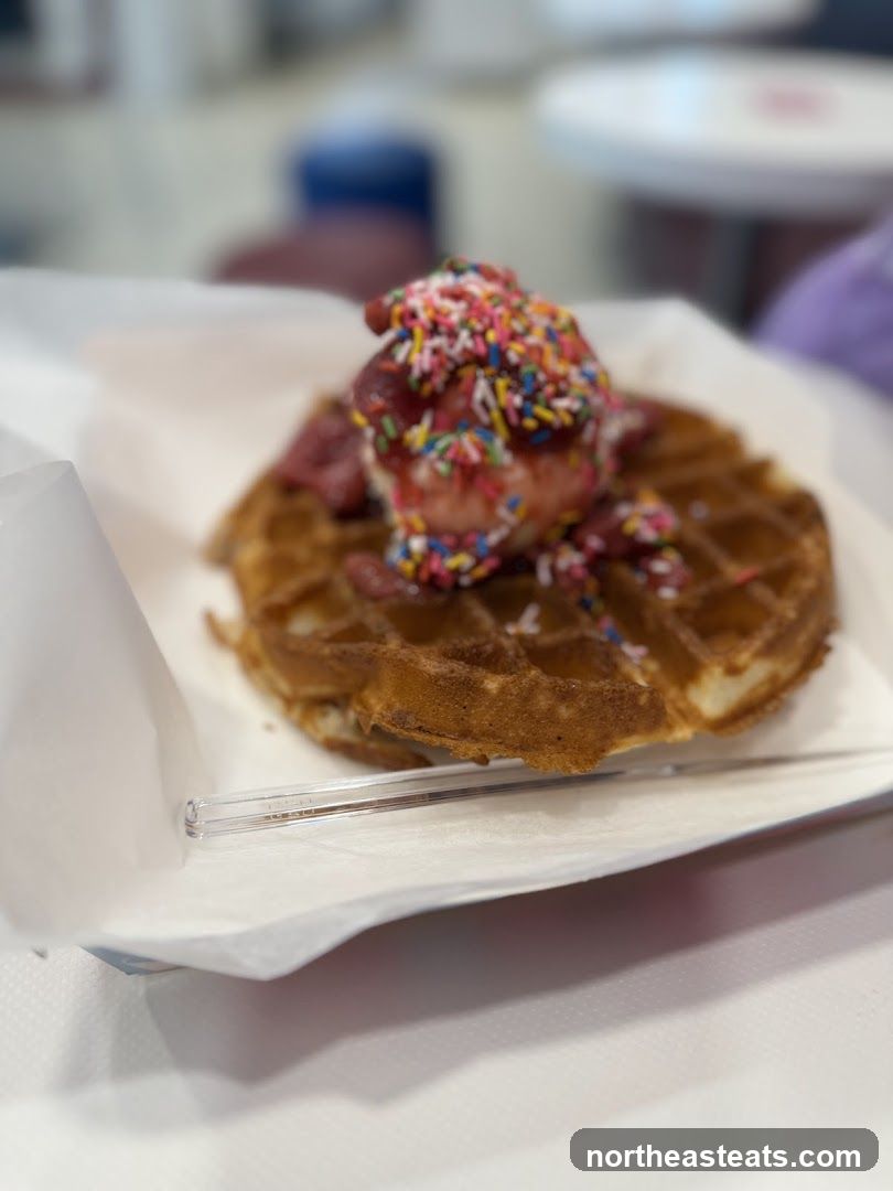 Waffle with Ice Cream and Sprinkles