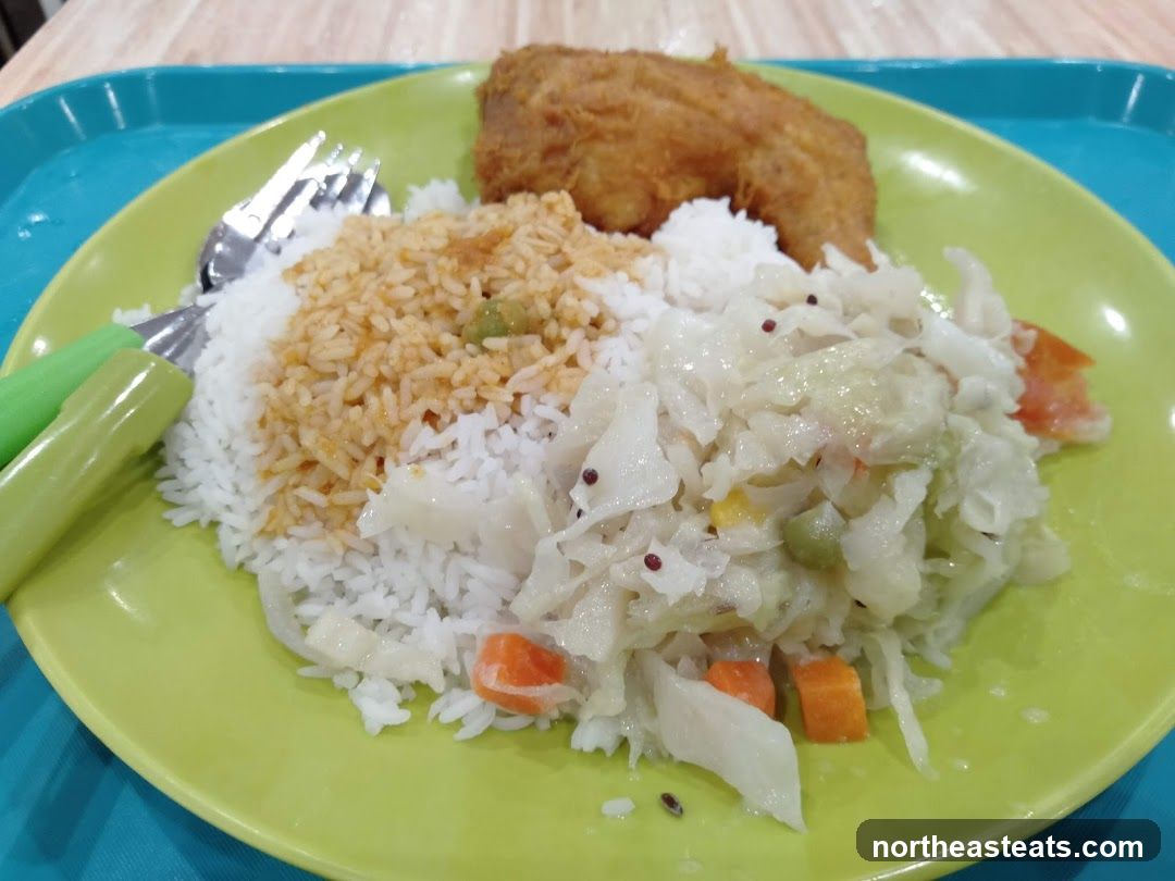 Fried Chicken with Rice and Cabbage