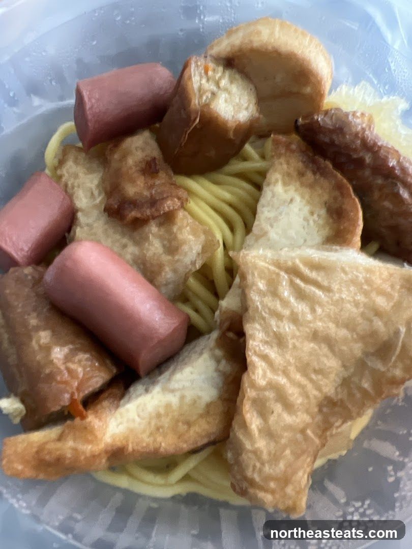 Noodles with Sausages and Fried Items