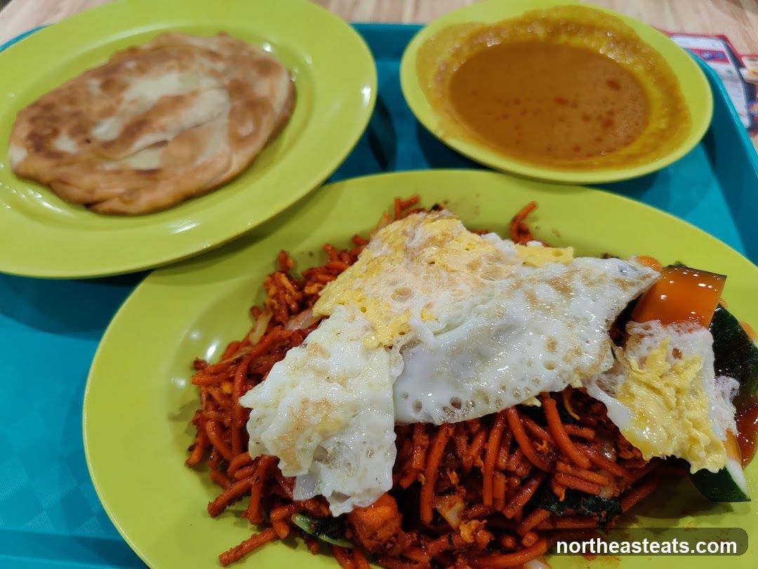 Roti Prata with Curry and Fried Noodles