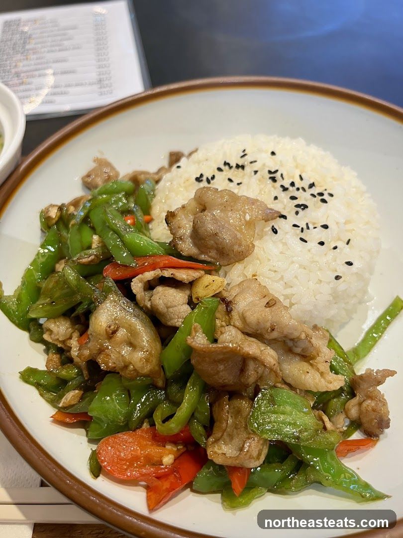 Stir-fried Pork with Peppers and Rice