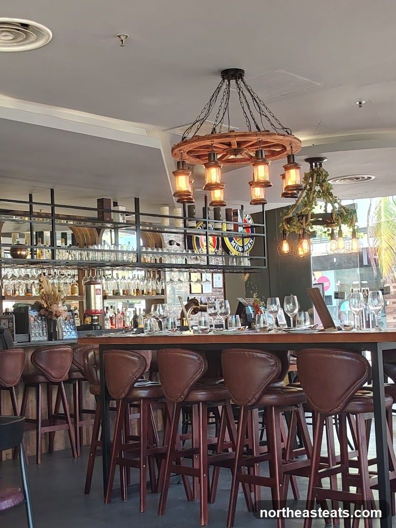 Bar Interior with Stools and Shelving