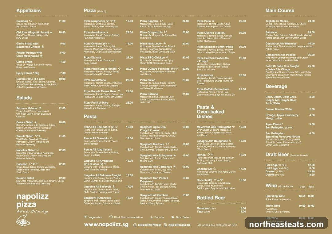 Napolizz Pizza Menu