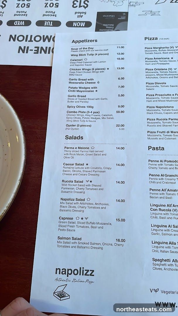 Napolizz Authentic Italian Pizza Menu