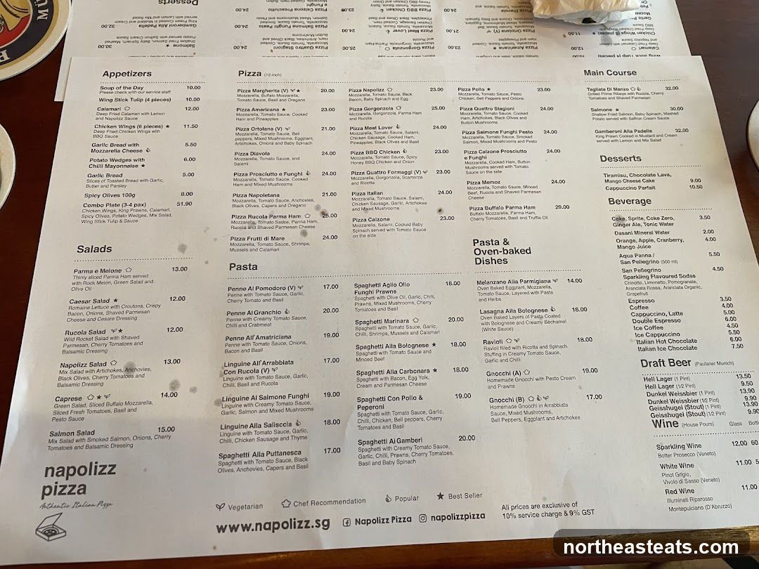 Napolizz Pizza Menu