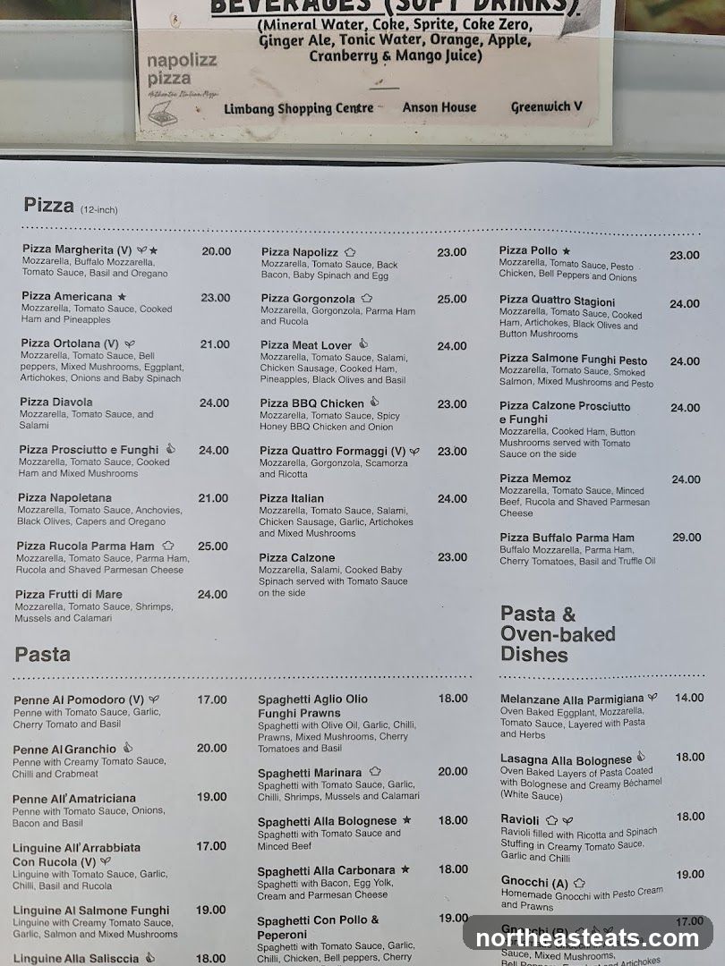 Napolizz Pizza Menu