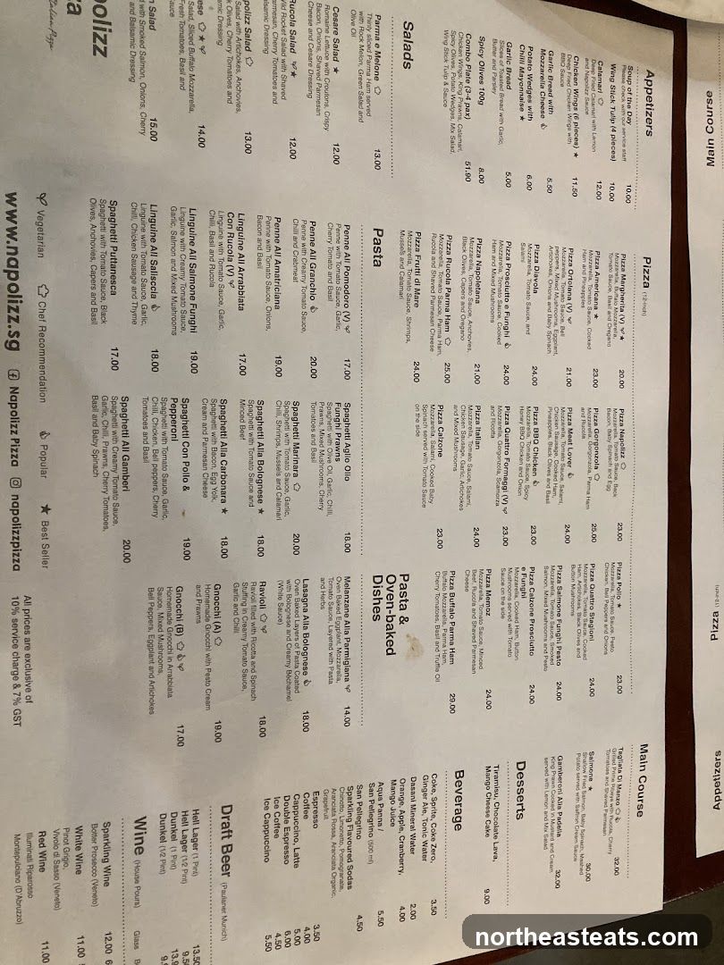 Napolizz Pizza Menu