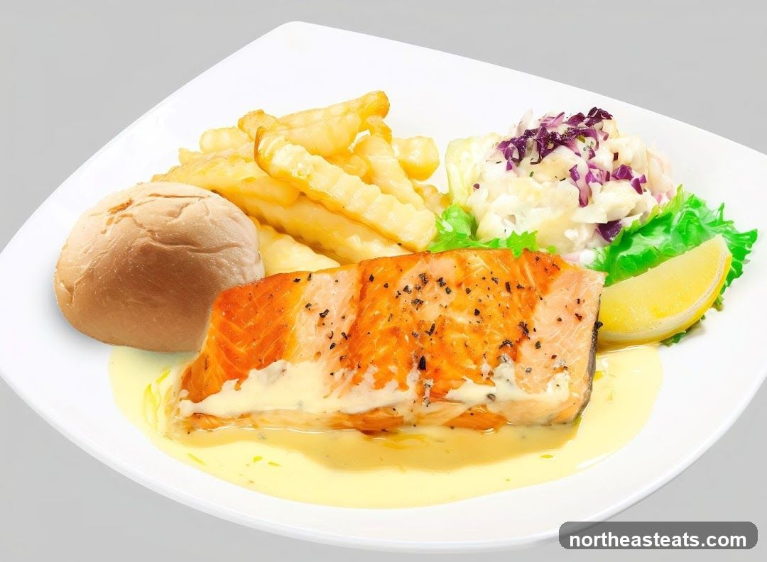 Salmon Fillet with Fries and Salad