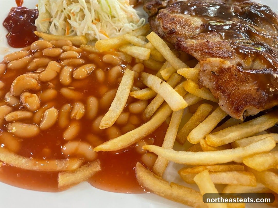 Chicken Steak with Fries and Beans