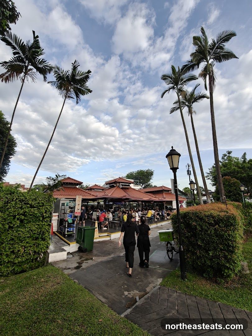 Outdoor Food Court with Palm Trees