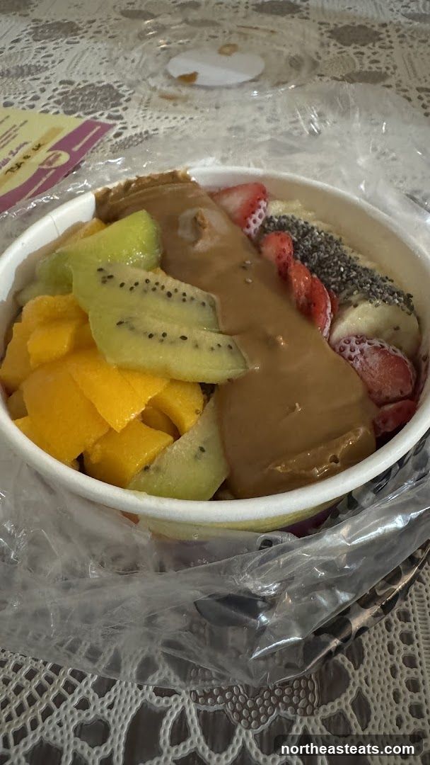 Fruit bowl with peanut butter