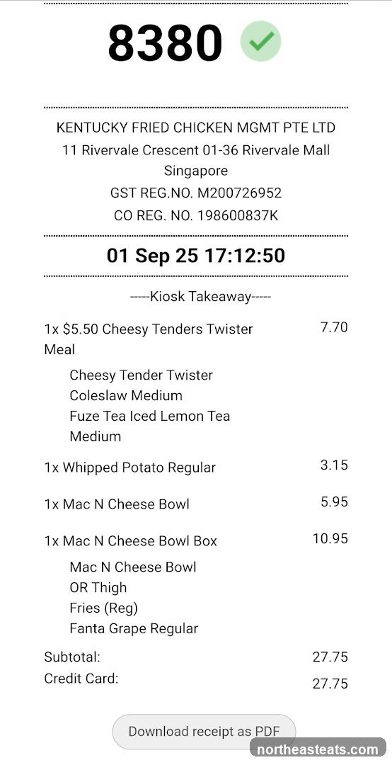 KFC Receipt