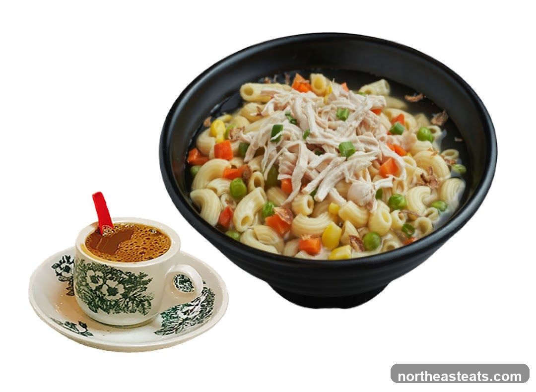 Chicken Macaroni Soup and Coffee