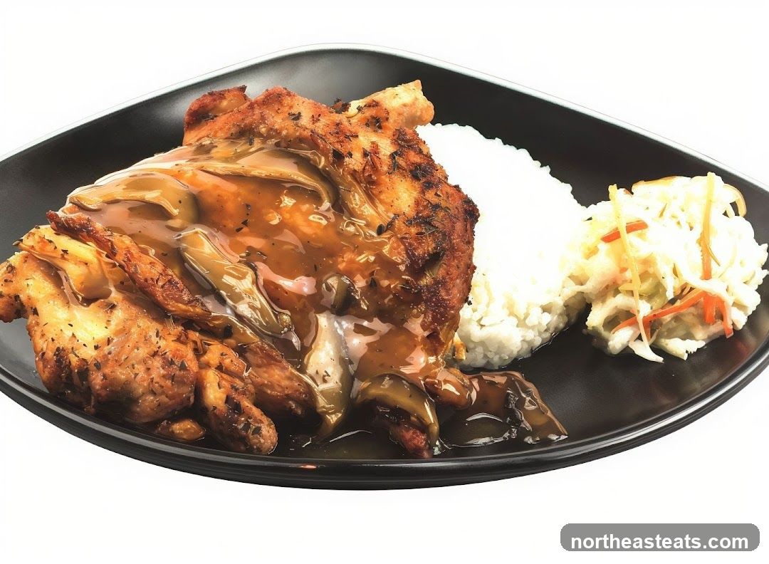 Chicken with Gravy, Rice, and Coleslaw