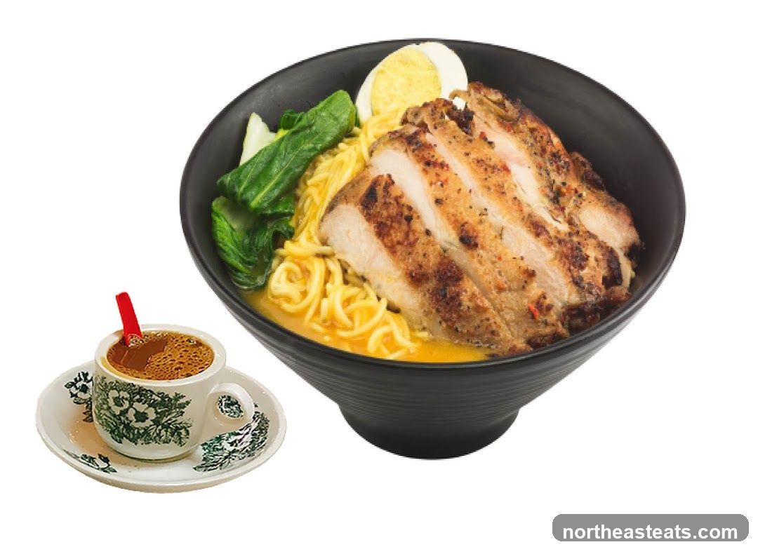 Noodle Soup with Chicken and Coffee