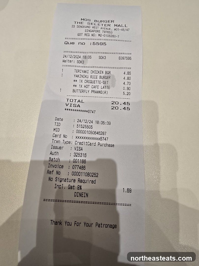MOS BURGER Receipt