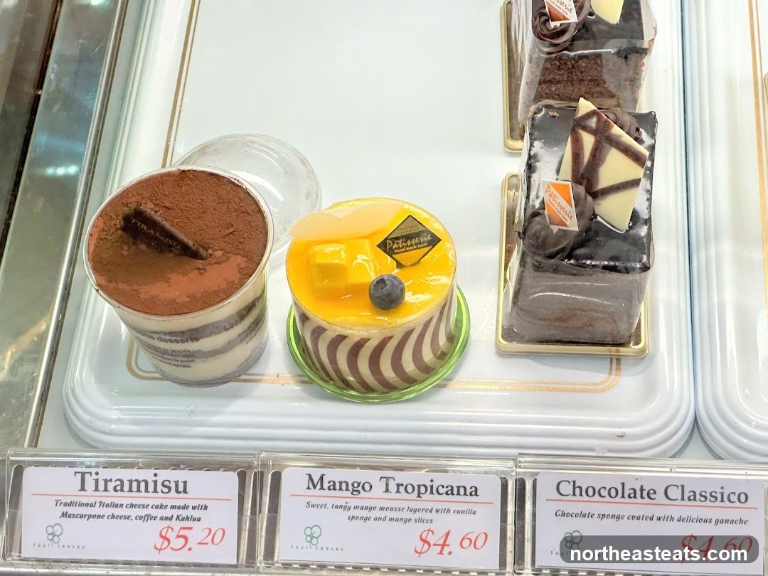 Desserts in a display case