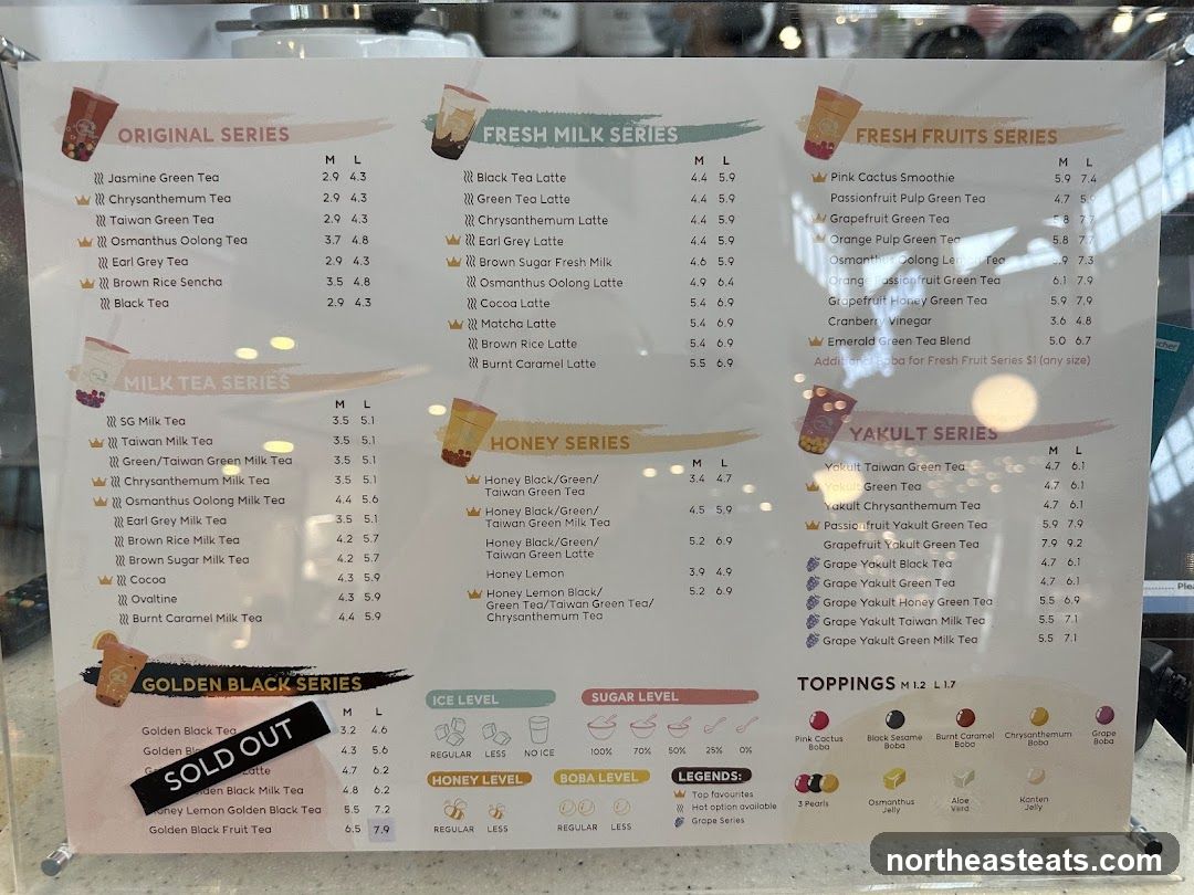 Bubble Tea Menu