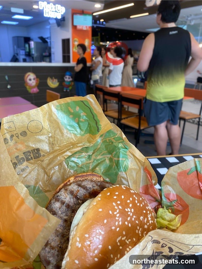 Burger in wrapper