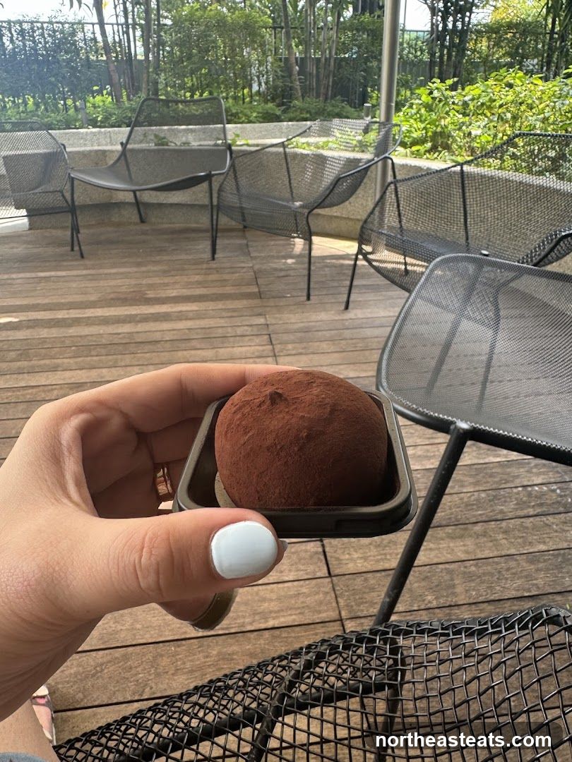 Chocolate dessert on outdoor patio