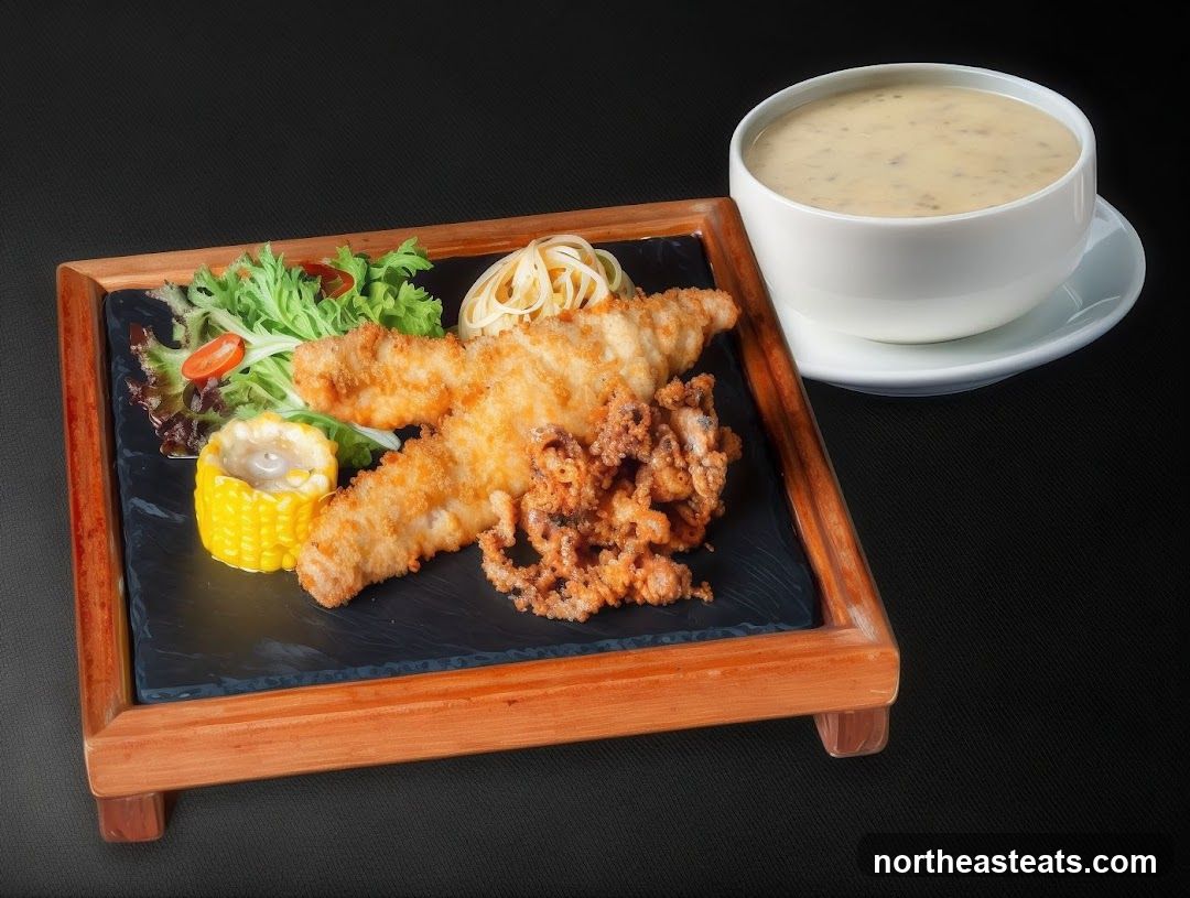 Fried Fish and Calamari Platter with Soup