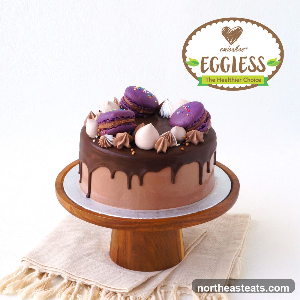 Chocolate Drip Cake with Macarons