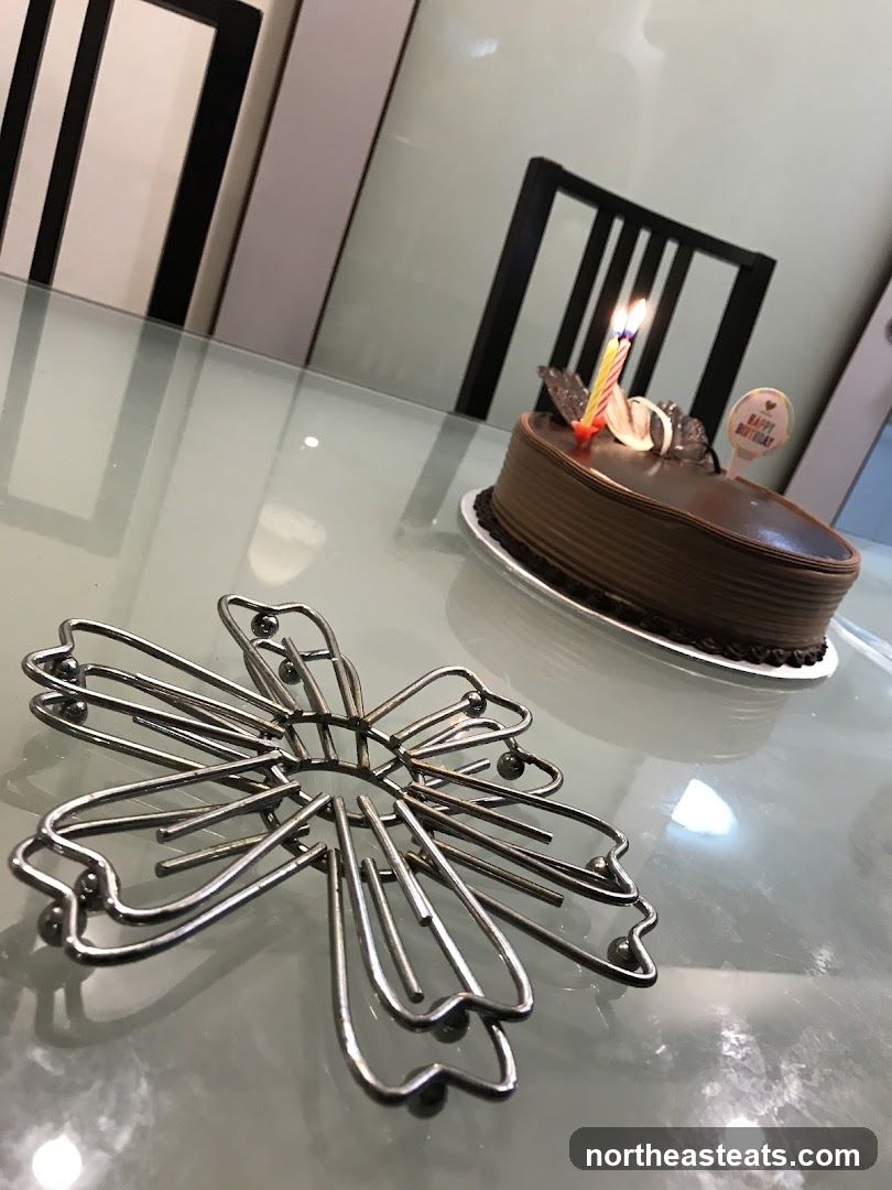 Chocolate birthday cake with candles