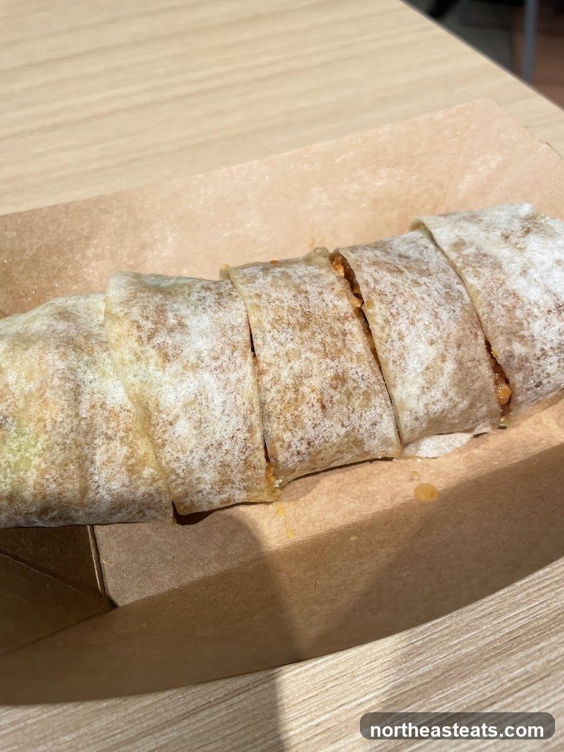 Sliced Burrito in a Paper Tray