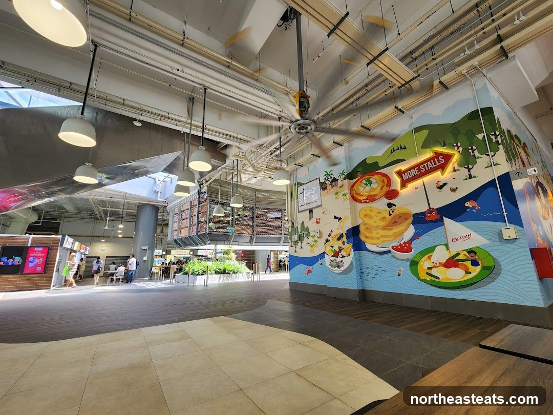 Food court with mural