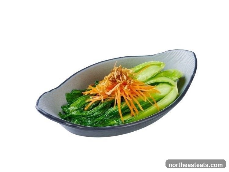 Steamed Bok Choy with Shredded Carrots and Crispy Shallots