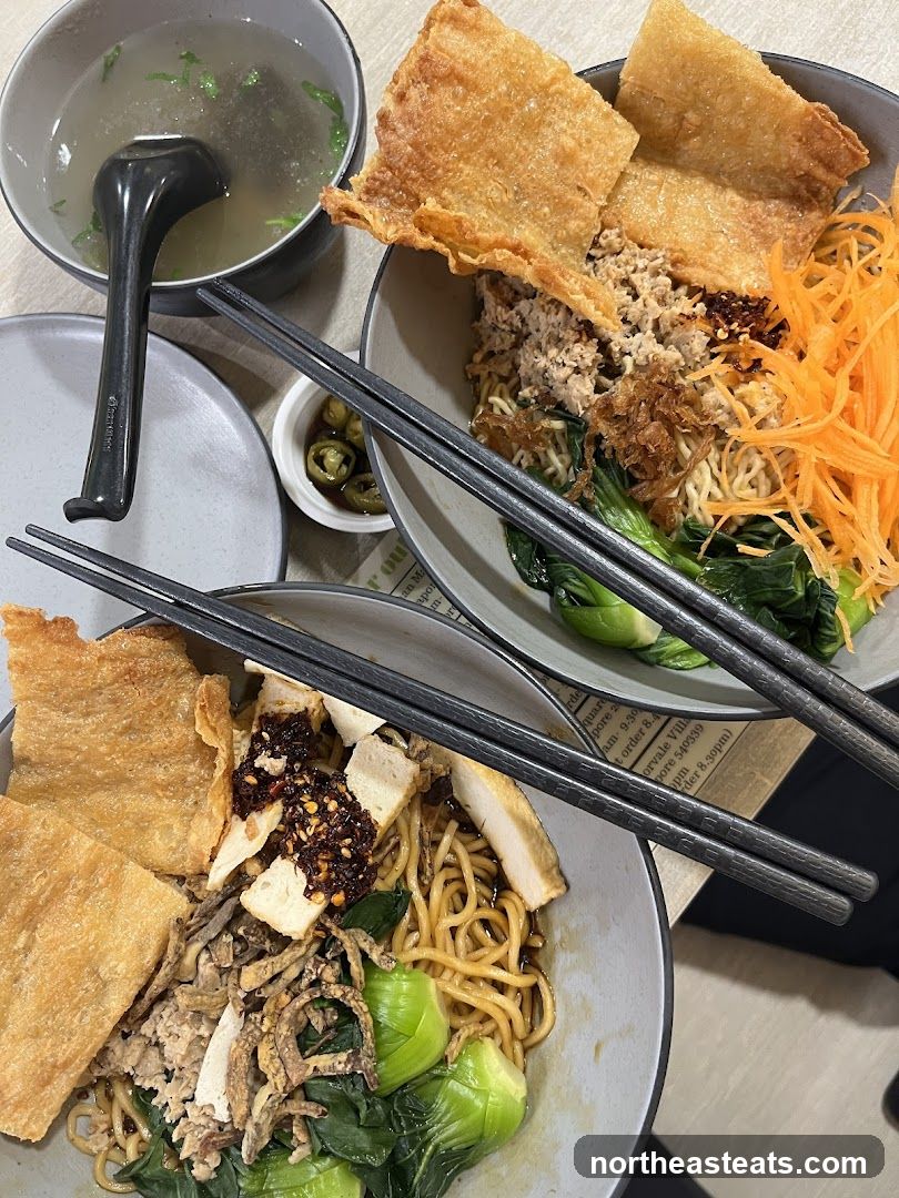 Noodle Bowls with Crispy Wontons