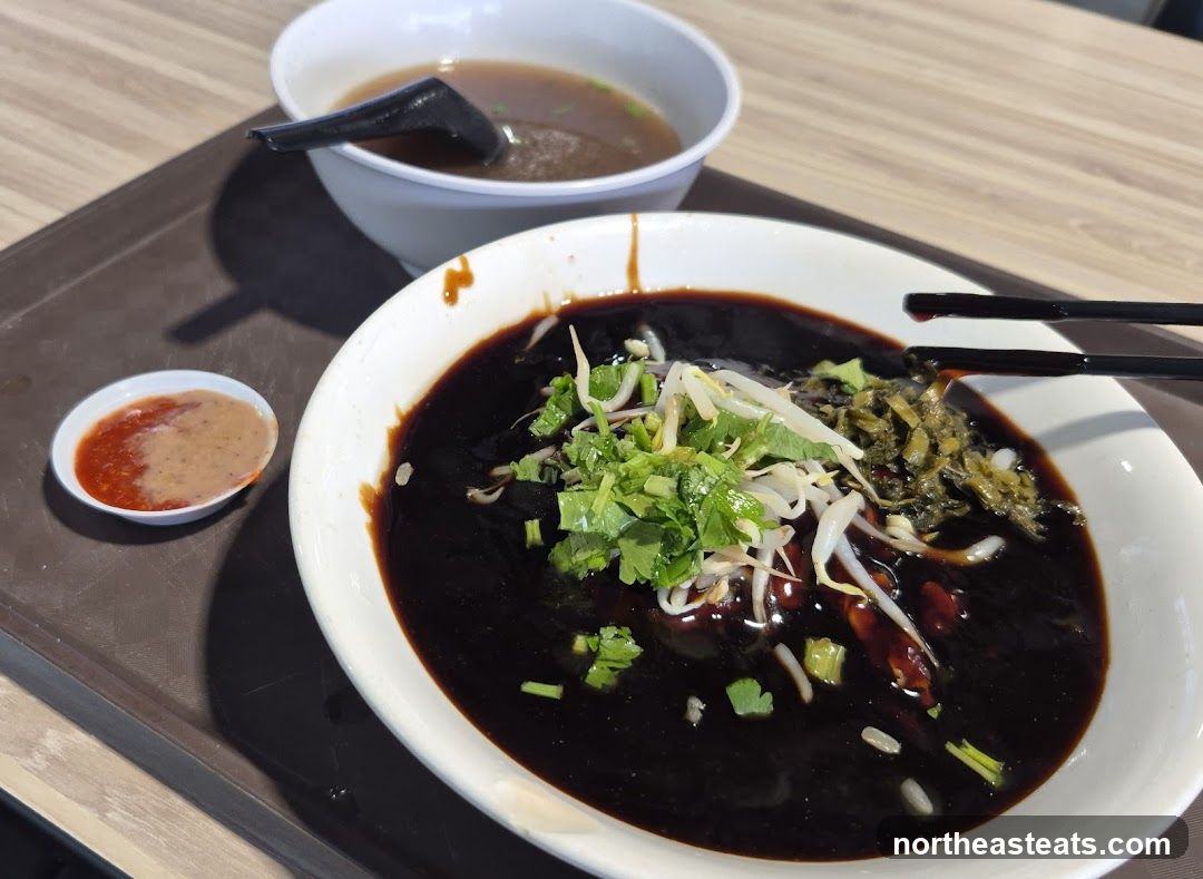 Noodles with Dark Sauce and Soup