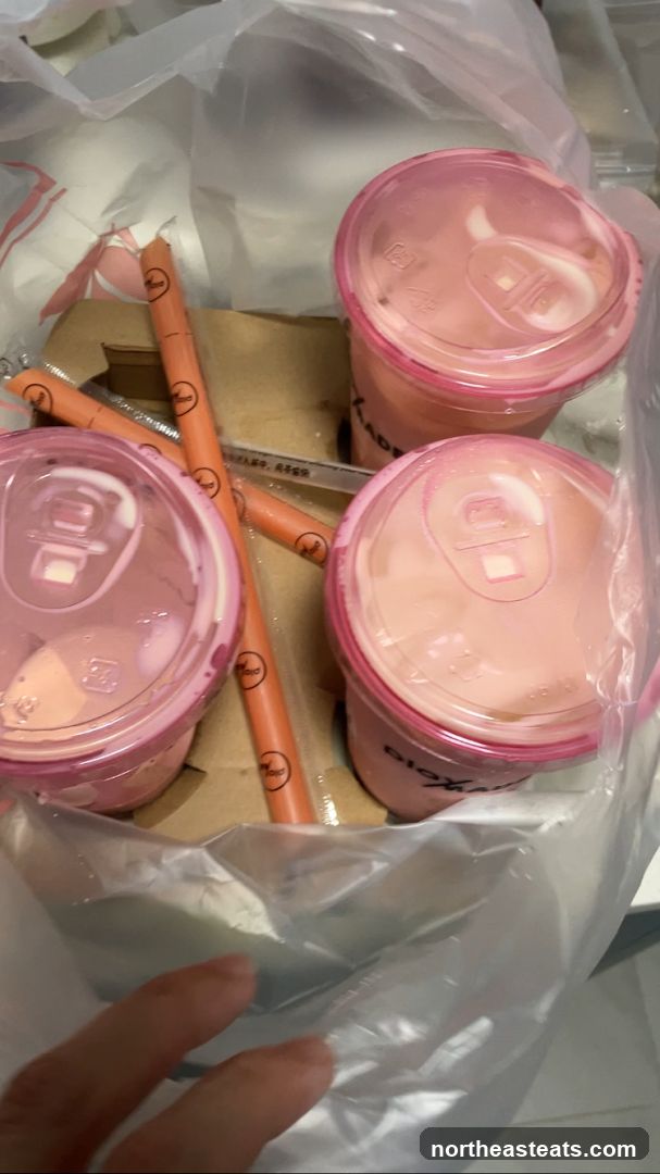 Pink Drinks and Straws in a Bag