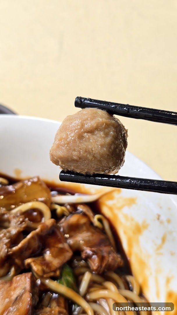 Close-up of a Meatball and Noodles