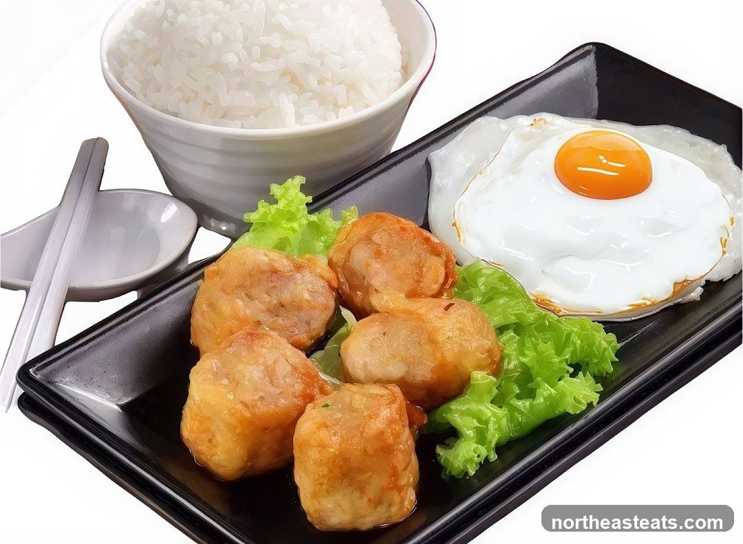 Fried Meatballs with Rice and Egg
